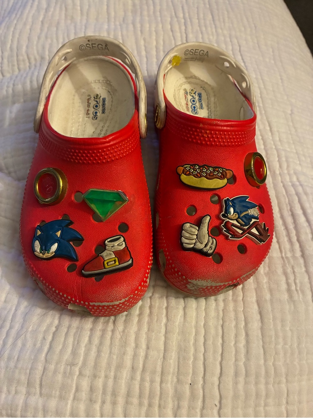 Kids Red Slip-On Crocs with Sonic Character Accents